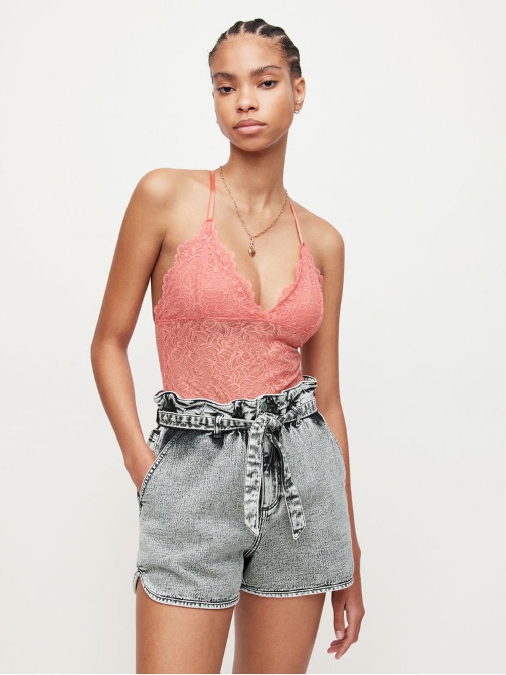 AllSaints Erity Pink Lace Bodysuit